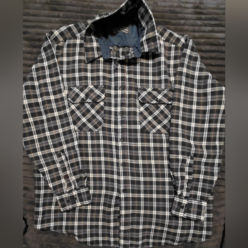 David Taylor Black and White Plaid Shirt